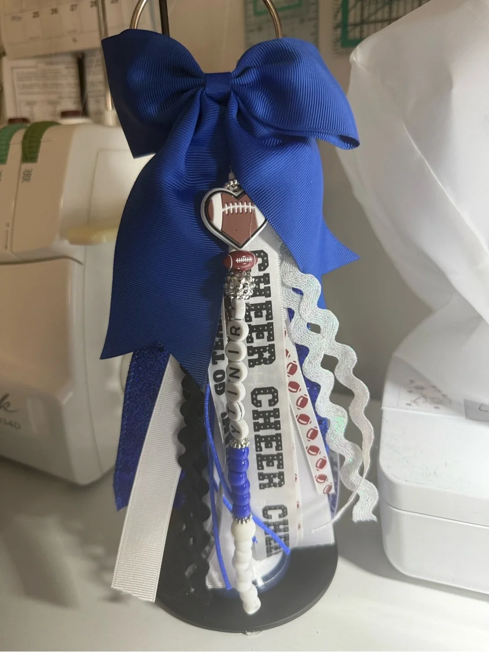 Blue Cheer Football Home Party Bow with Ribbons can also be customized bag charm